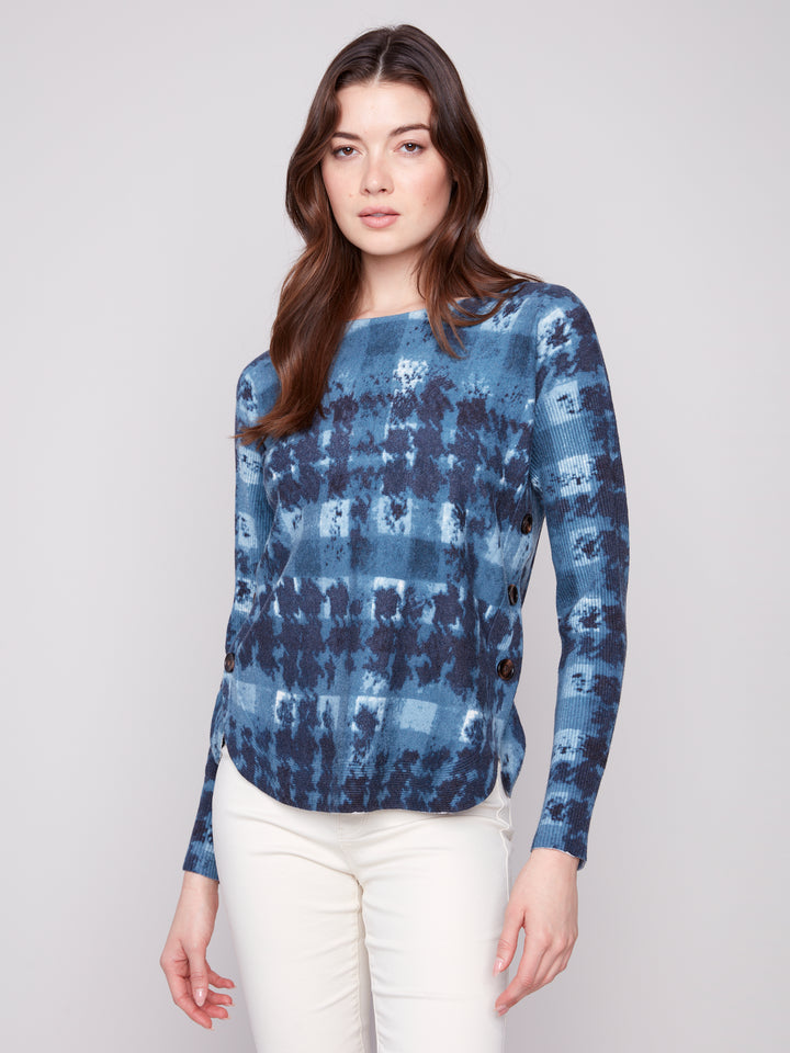 Shadow Print Side Button Sweater