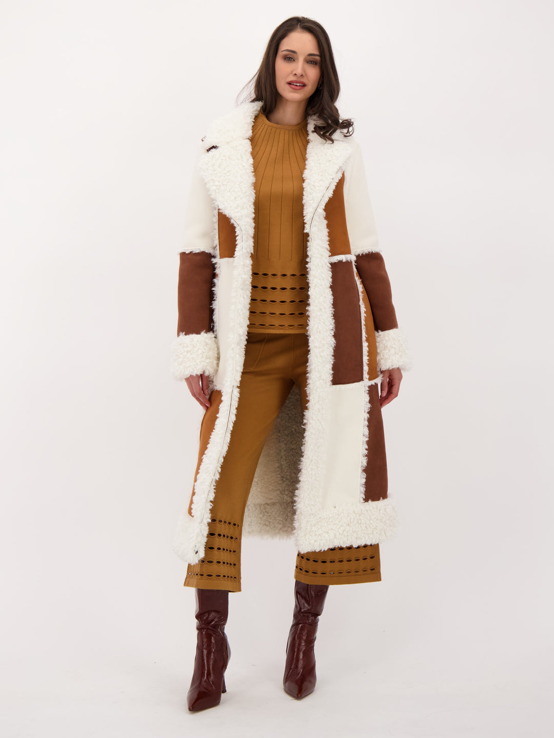 Sherpa and Faux Suede Patchwork Coat