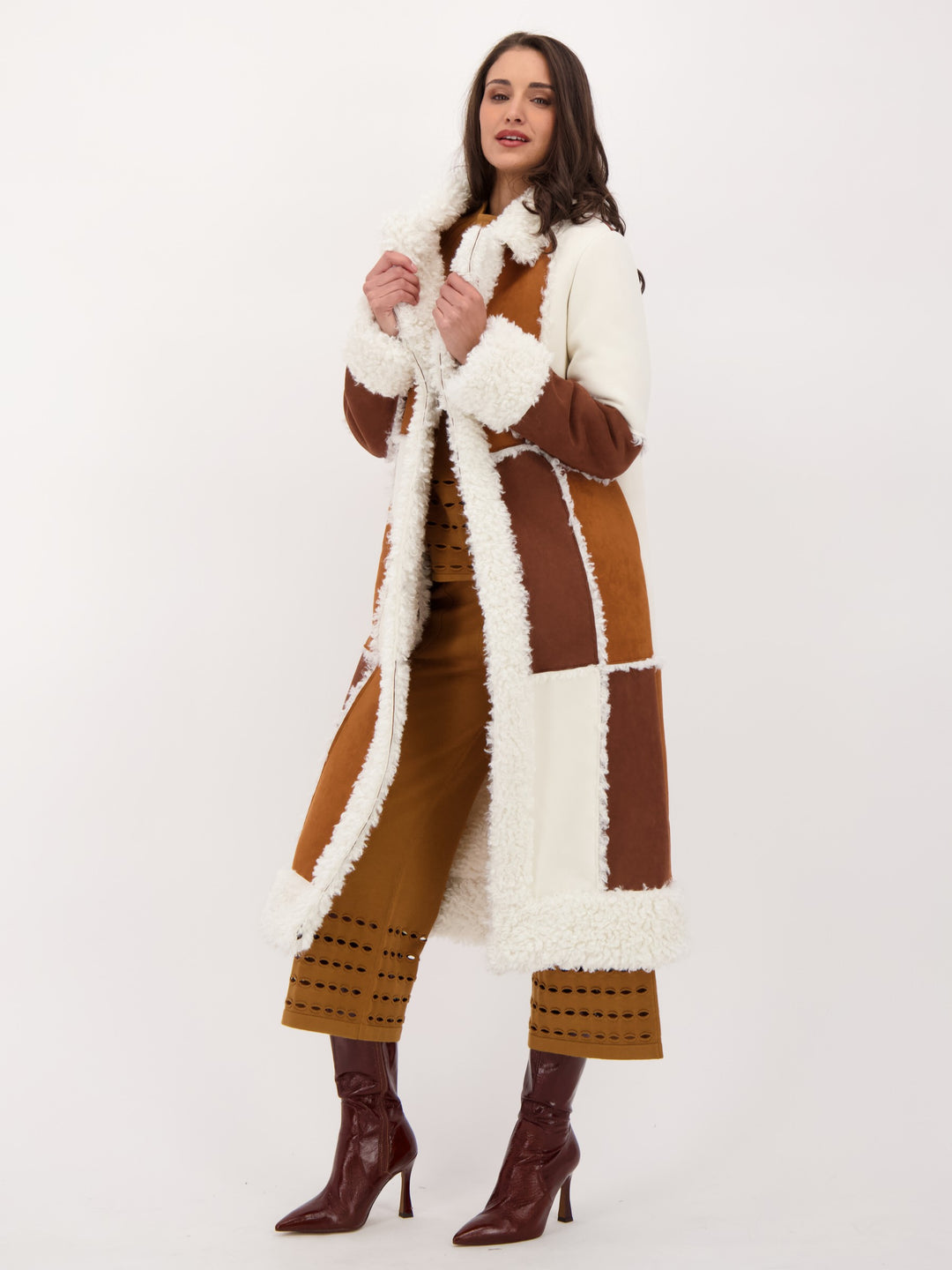 Sherpa and Faux Suede Patchwork Coat