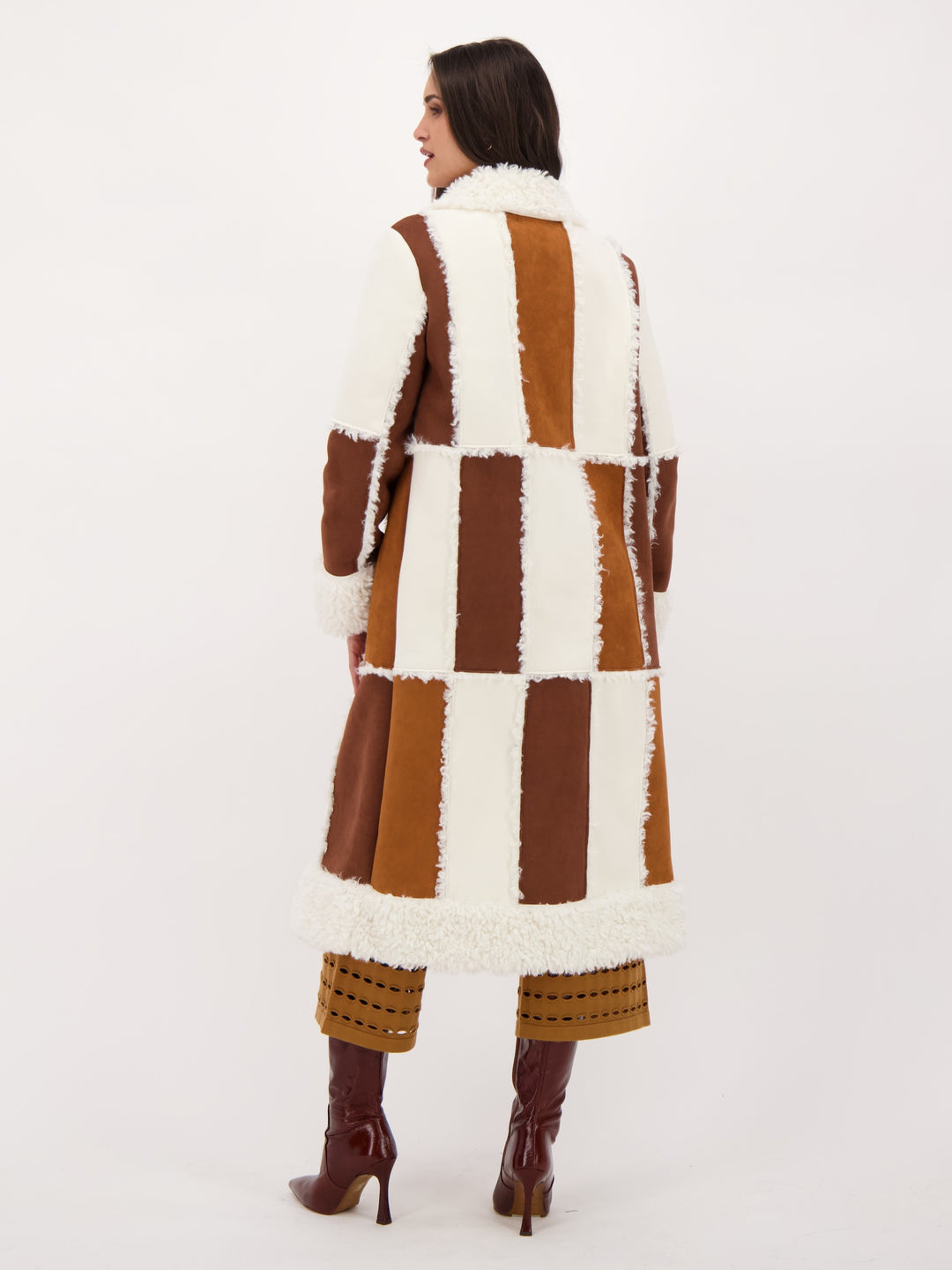 Sherpa and Faux Suede Patchwork Coat