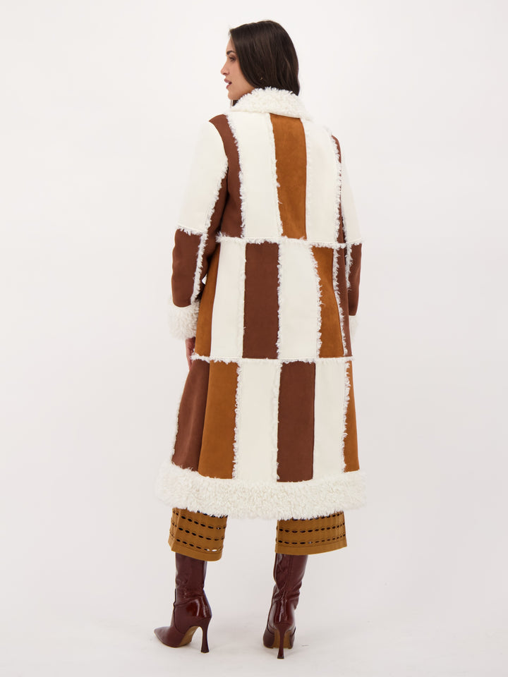 Sherpa and Faux Suede Patchwork Coat