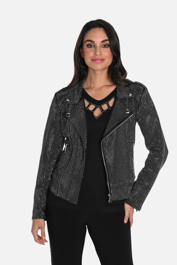 Shimmery Studded Glam Moto Jacket