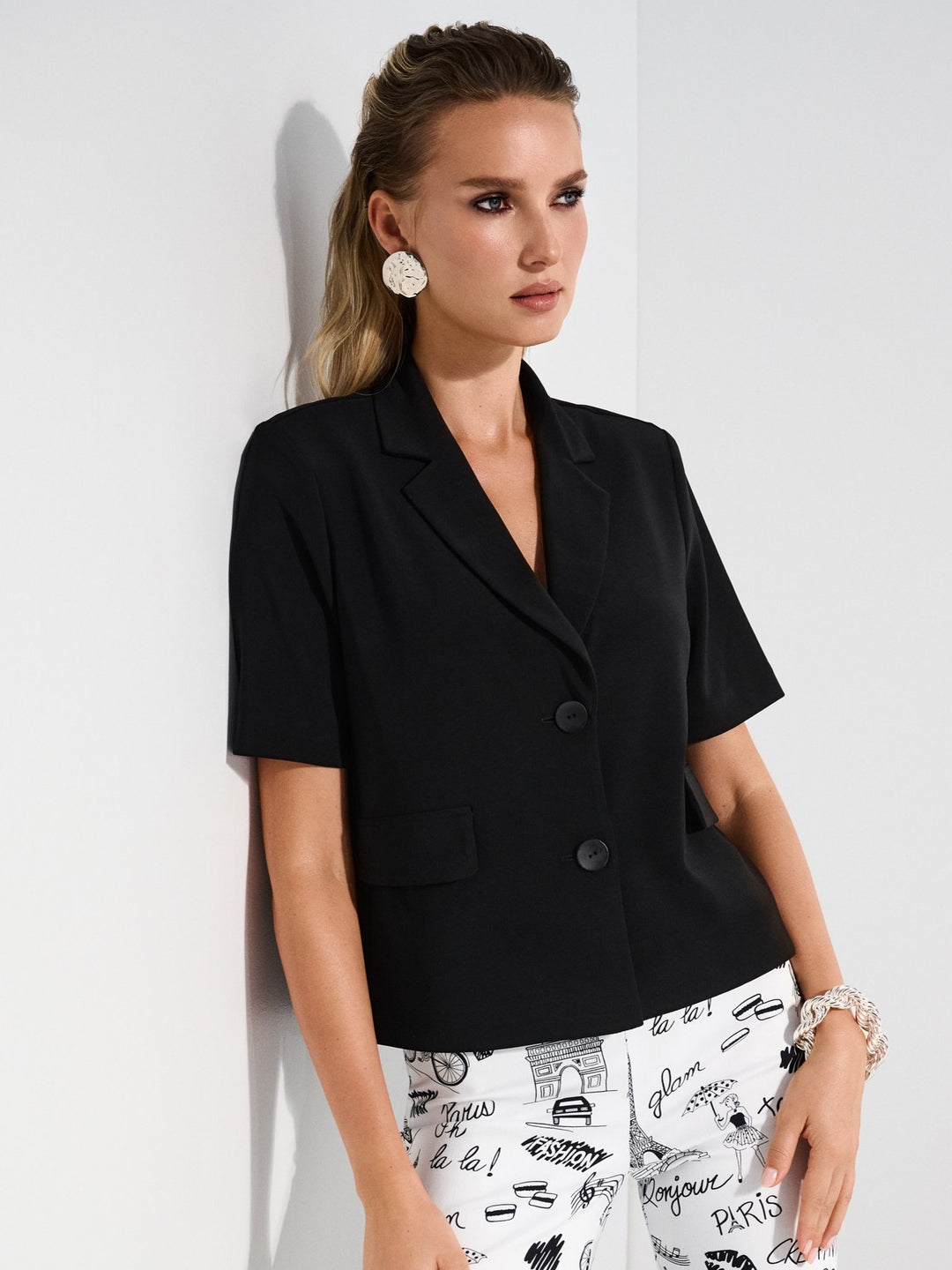 Short Sleeve Silky Knit Blazer