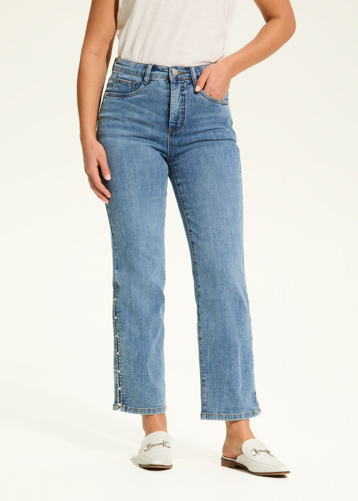 Side Pearl Detail Suzanne Straight Ankle Jean