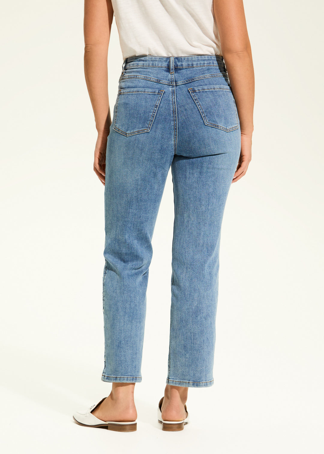 Side Pearl Detail Suzanne Straight Ankle Jean
