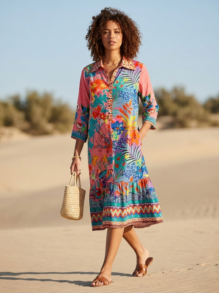 Silky Floral Border Print Dress