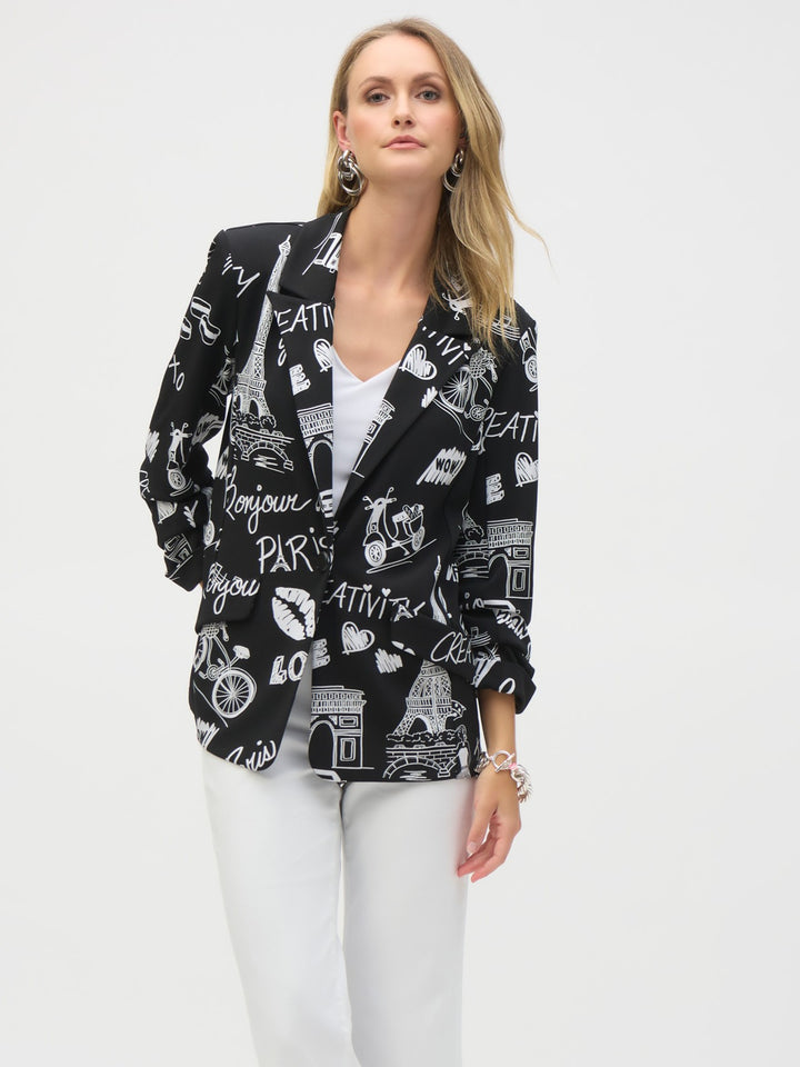 Silky Knit Conversational Print Straight Blazer