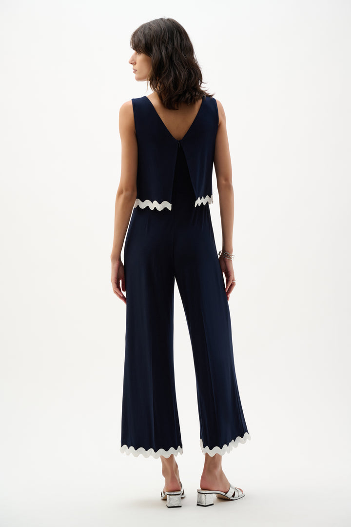 Silky Knit Culotte Jumpsuit with Contrast Trim