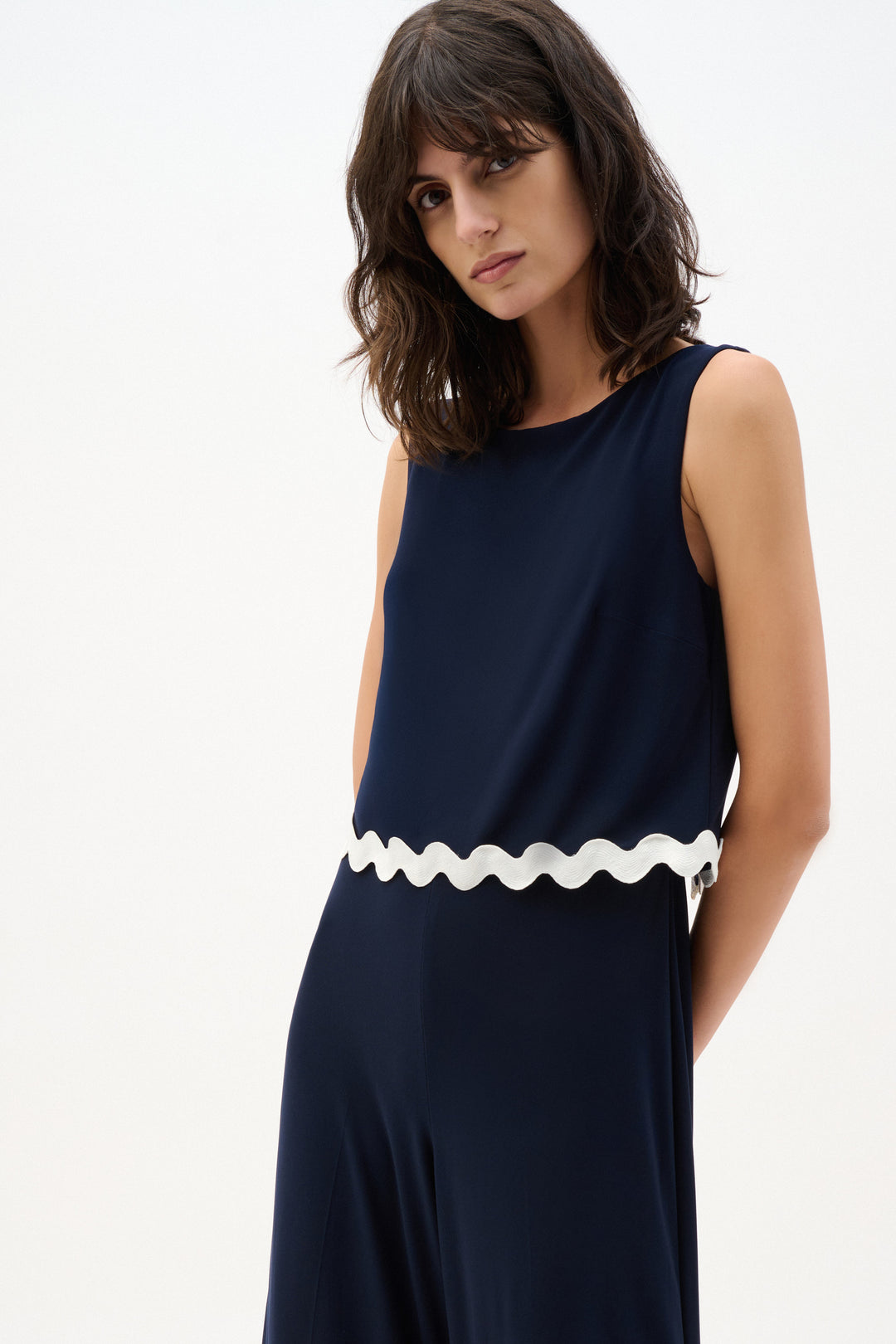 Silky Knit Culotte Jumpsuit with Contrast Trim