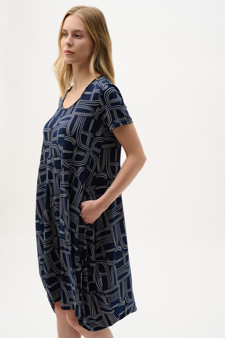 Silky Knit Geometric Print Cocoon Dress