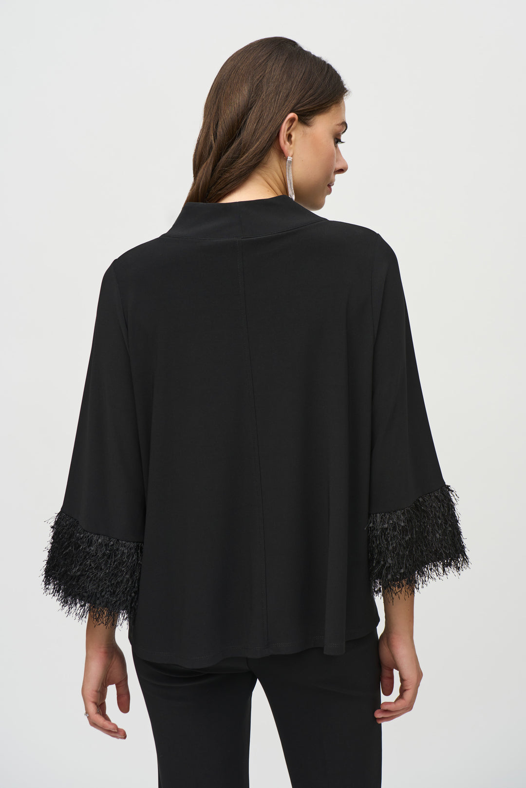 Silky Knit Trapeze Top with Novelty Fringe Cuffs