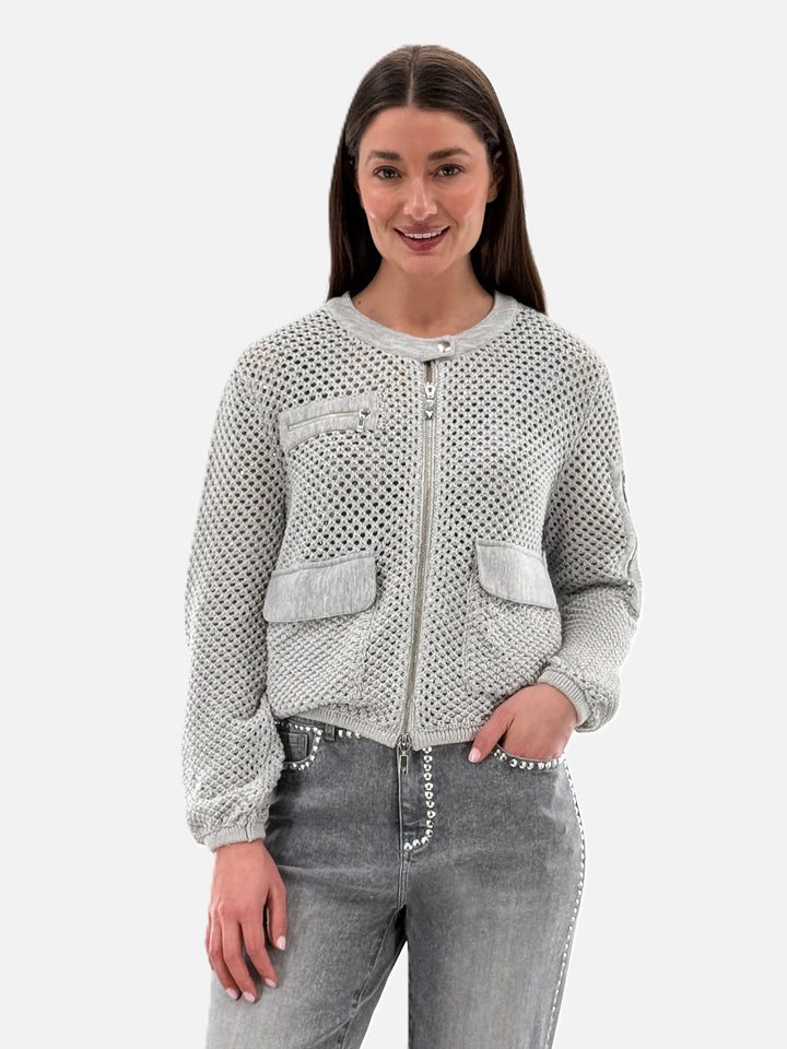 Silver Grey Metallic Mesh Zip Jacket
