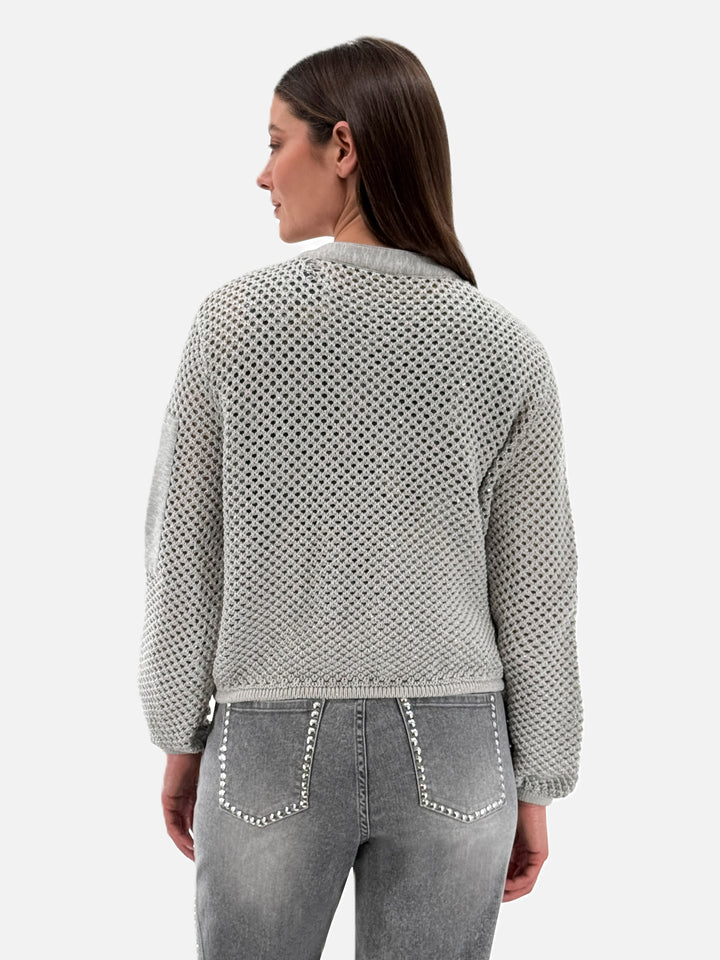 Silver Grey Metallic Mesh Zip Jacket