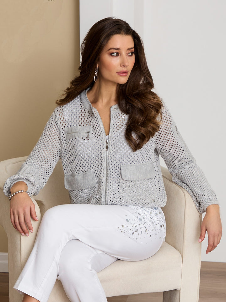 Silver Grey Metallic Mesh Zip Jacket