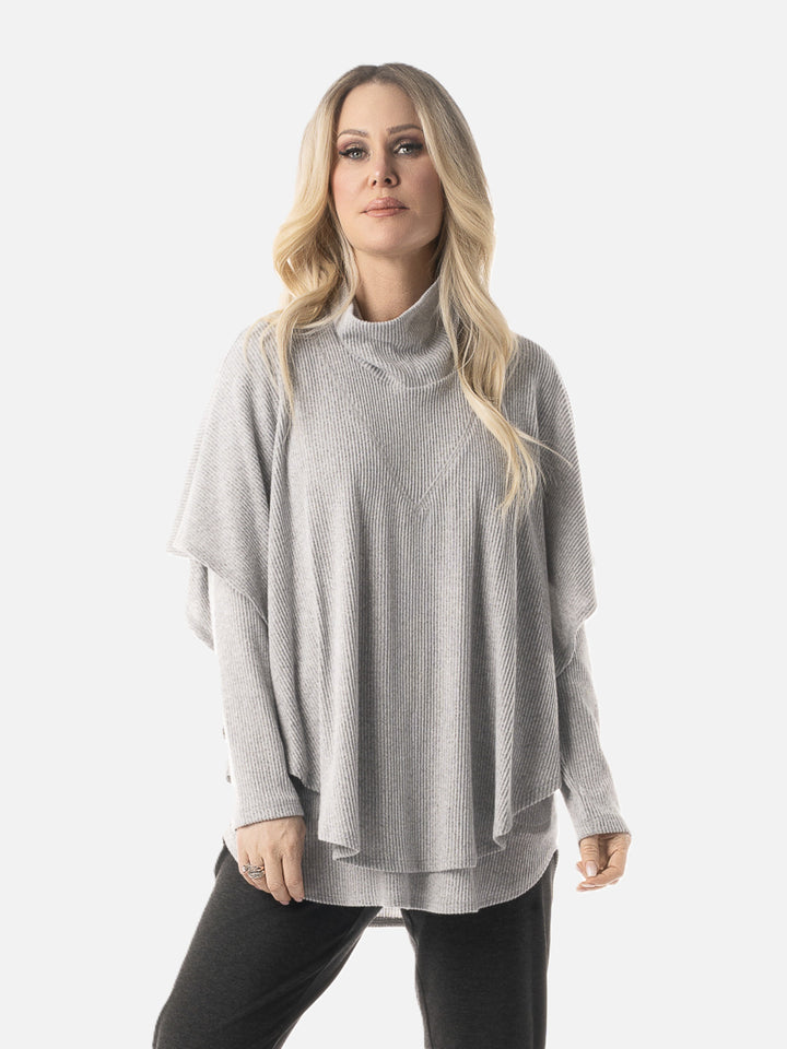 Silver Rib Knit Two-Piece Poncho Top