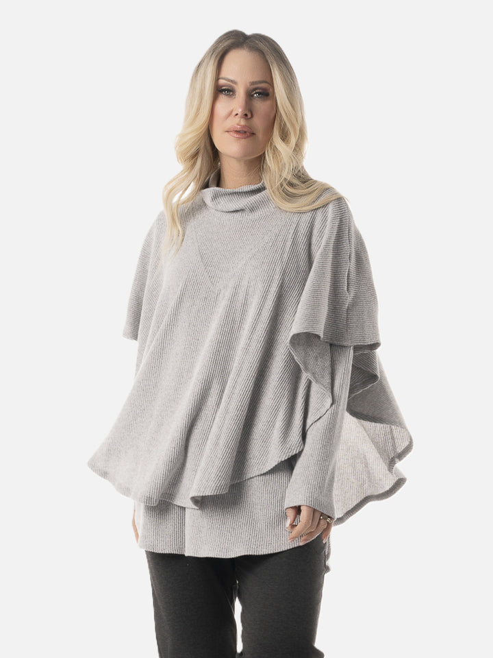 Silver Rib Knit Two-Piece Poncho Top
