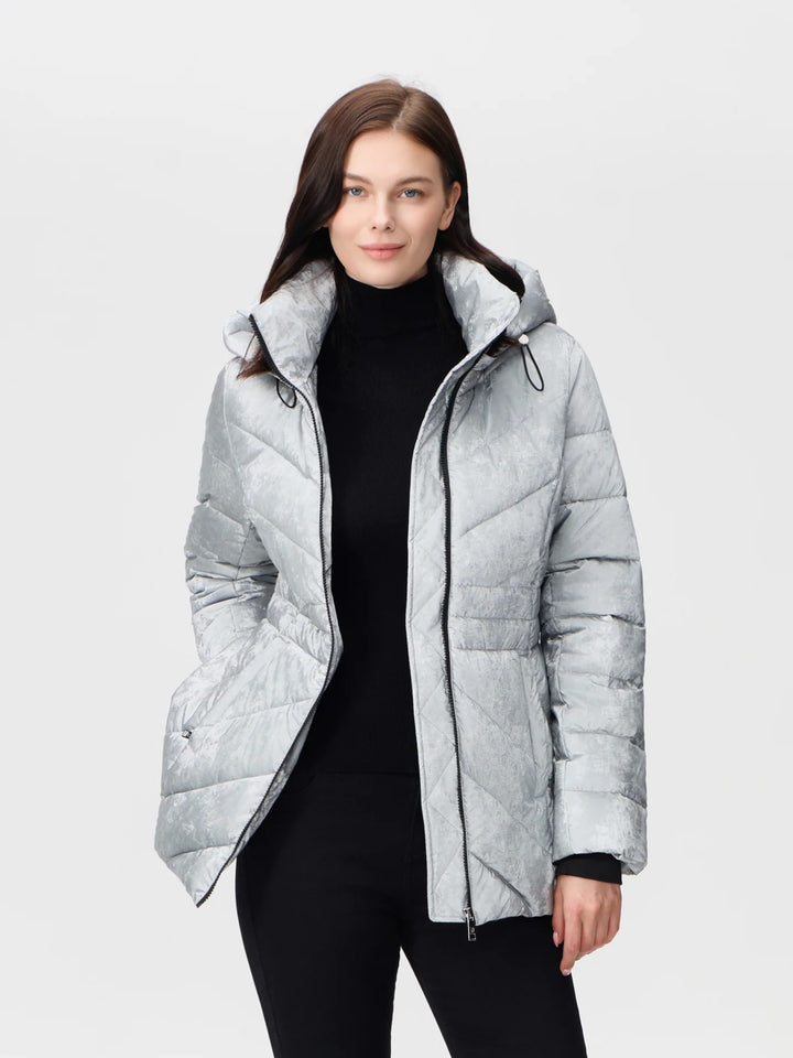 Silver Velvety Shimmer Puffer Coat