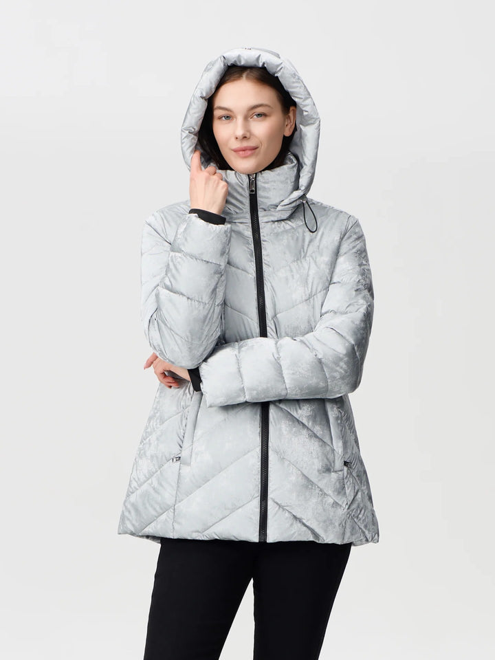 Silver Velvety Shimmer Puffer Coat