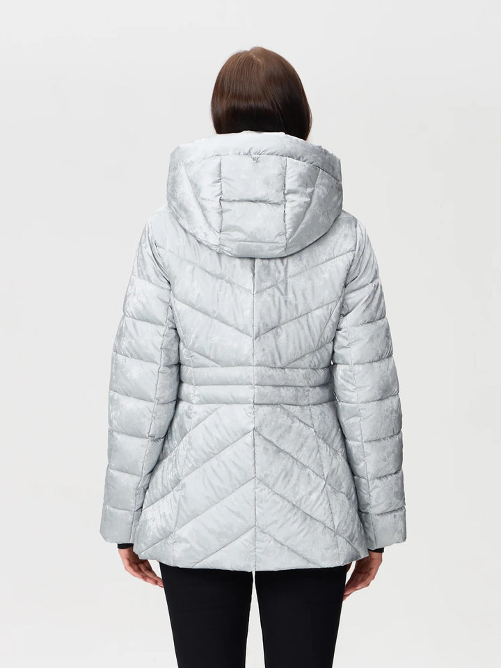 Silver Velvety Shimmer Puffer Coat