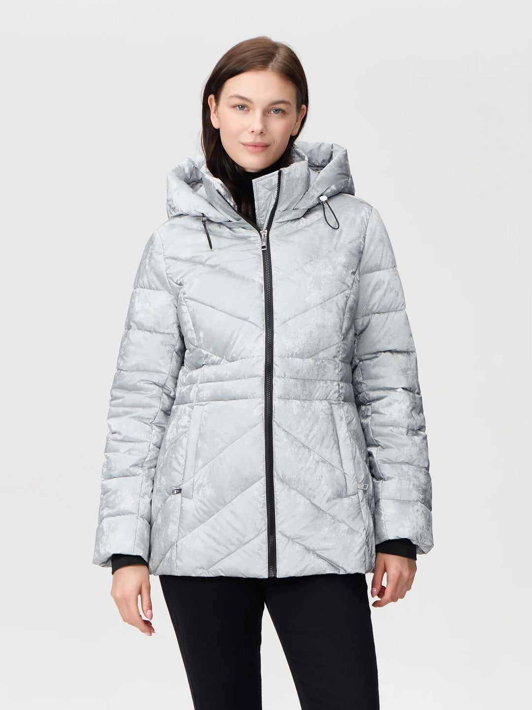 Silver Velvety Shimmer Puffer Coat