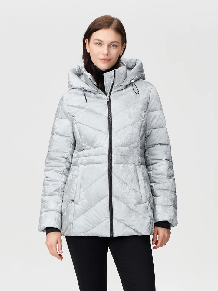 Silver Velvety Shimmer Puffer Coat