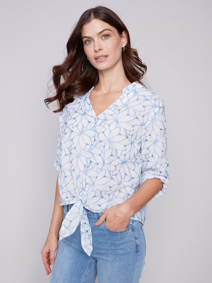 Sky Embroidered Cotton Top