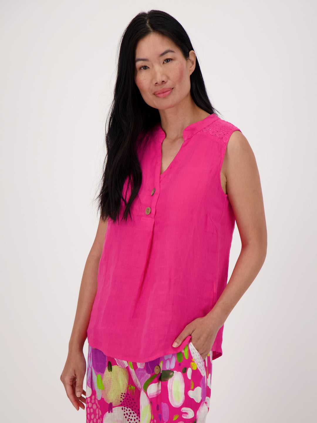 Sleeveless Embroidered Linen Top