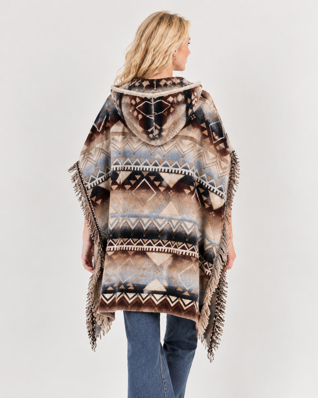 Southwestern Fringe Poncho With Hood
