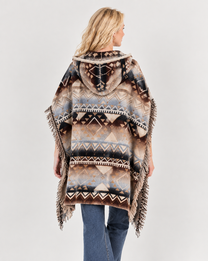 Southwestern Fringe Poncho With Hood