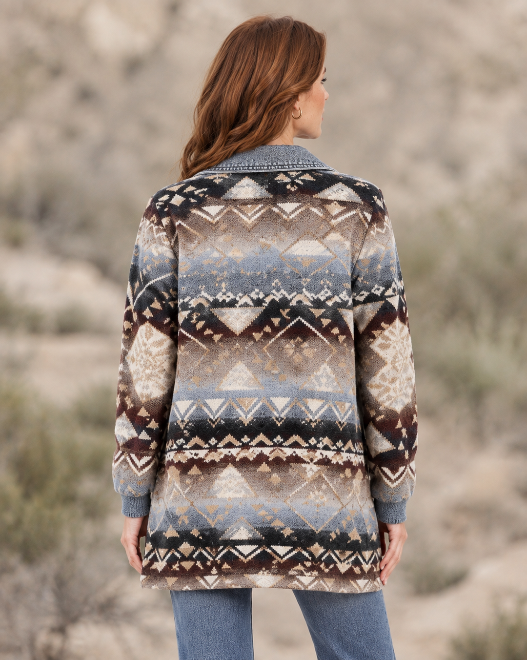 Southwestern Knit and Denim Fooler Sweater Jacket