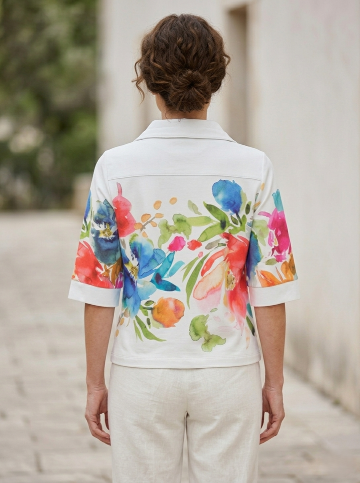 Spring Delight Print Short Sleeve Zip Up Jacket