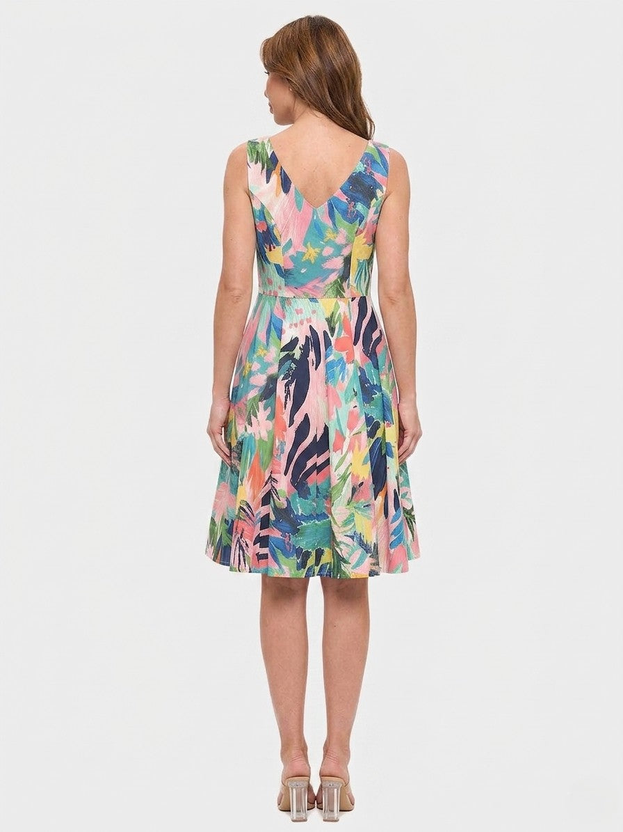 Spring Floral Print Fit and Flare Dress