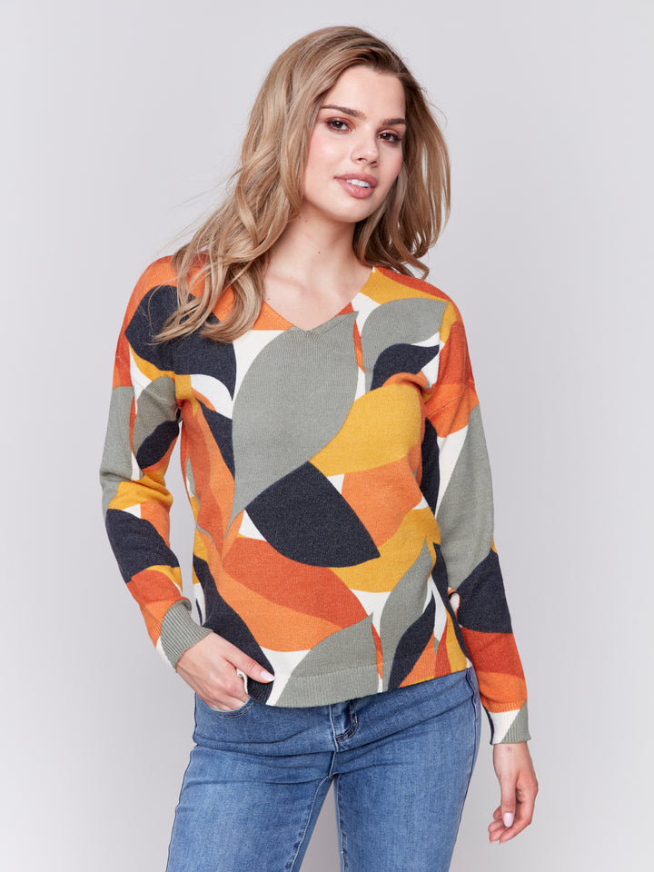 Spruce Abstract Print Plushy Knit Sweater