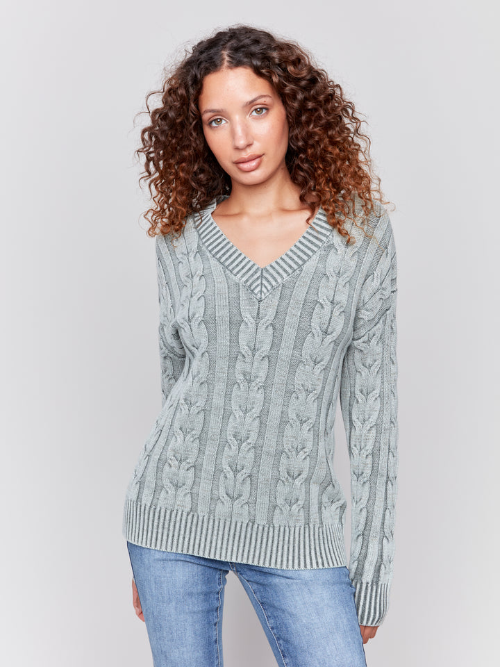 Spruce Cold Dye Cable Knit Sweater