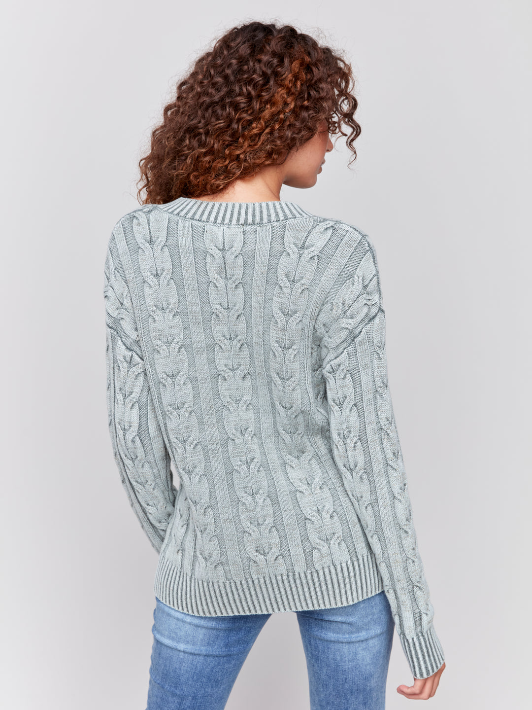 Spruce Cold Dye Cable Knit Sweater