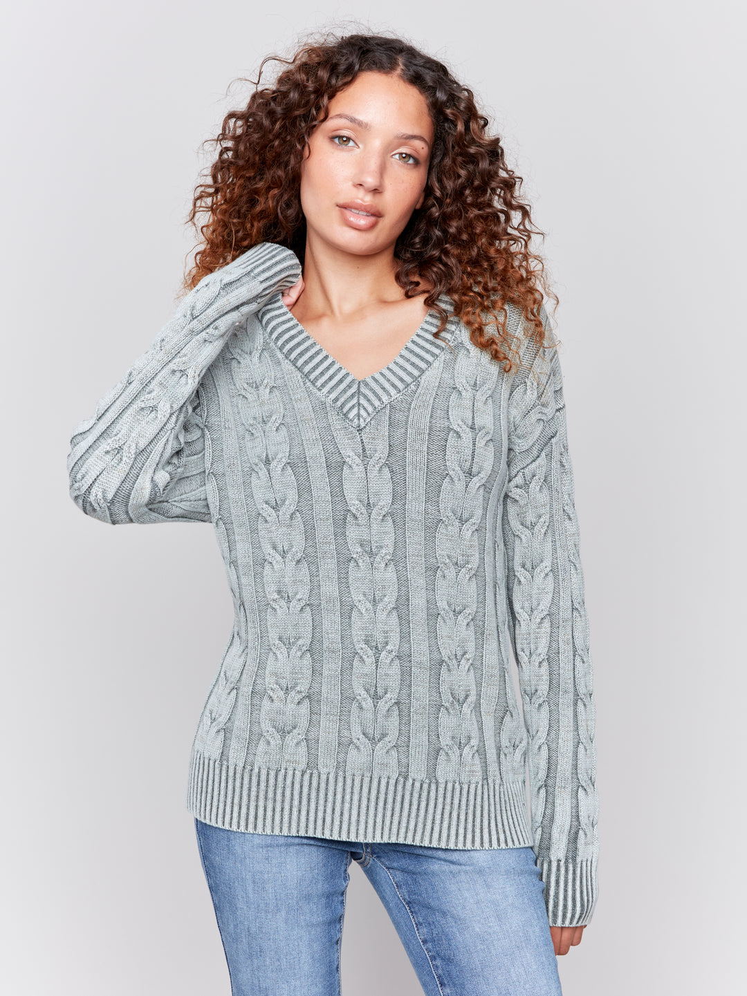 Spruce Cold Dye Cable Knit Sweater