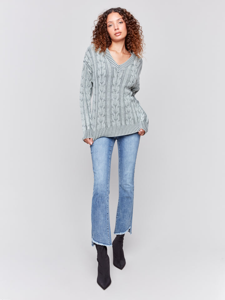 Spruce Cold Dye Cable Knit Sweater