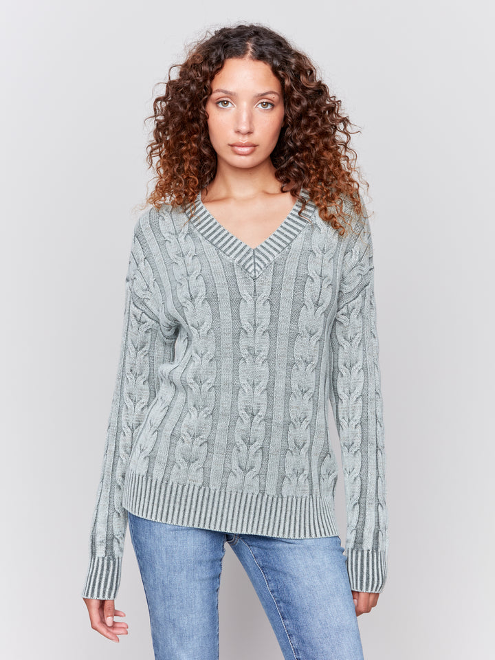 Spruce Cold Dye Cable Knit Sweater