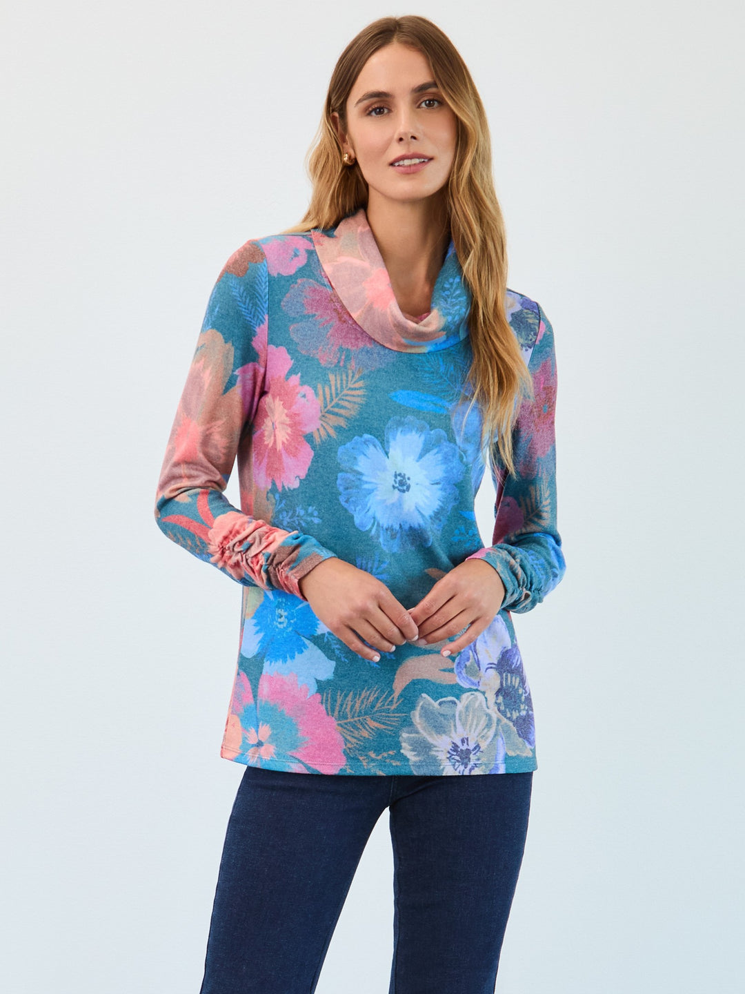 Spruce Fall Botanical Cowl Neck Top