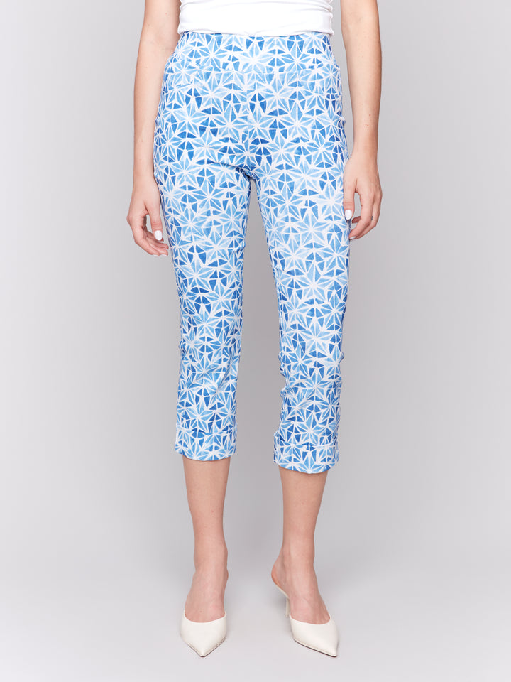 Star Print Stretch Pull On Cuffed Crop Pant