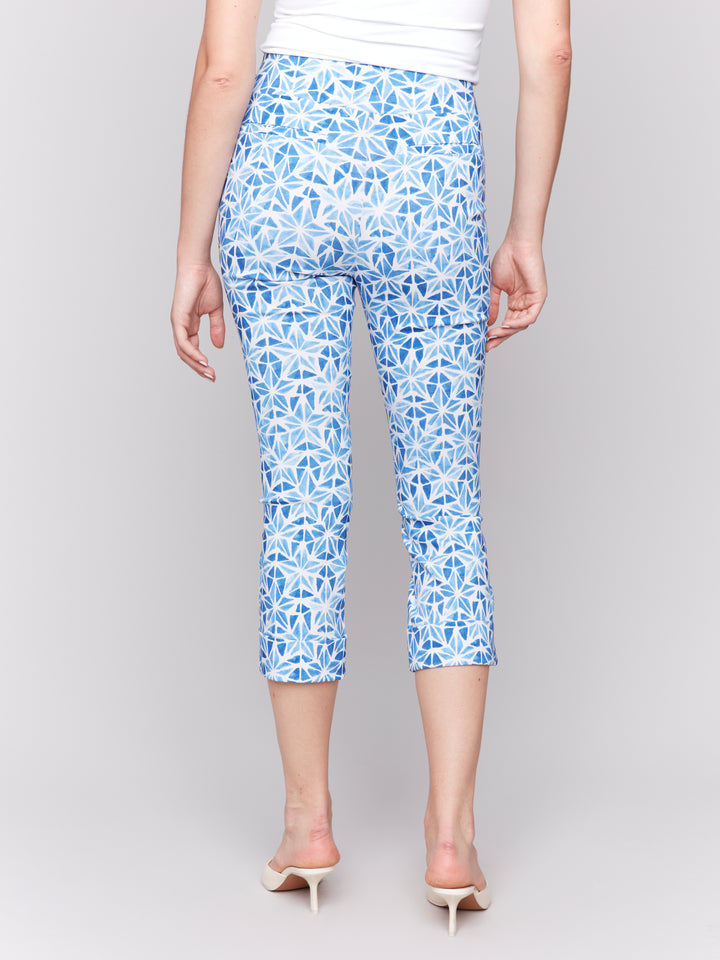 Star Print Stretch Pull On Cuffed Crop Pant