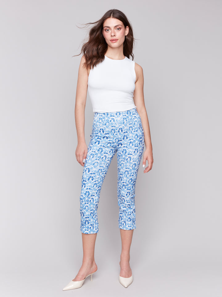 Star Print Stretch Pull On Cuffed Crop Pant