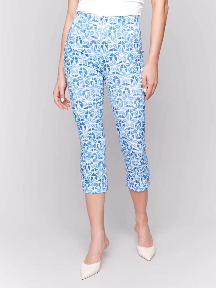 Star Print Stretch Pull On Cuffed Crop Pant