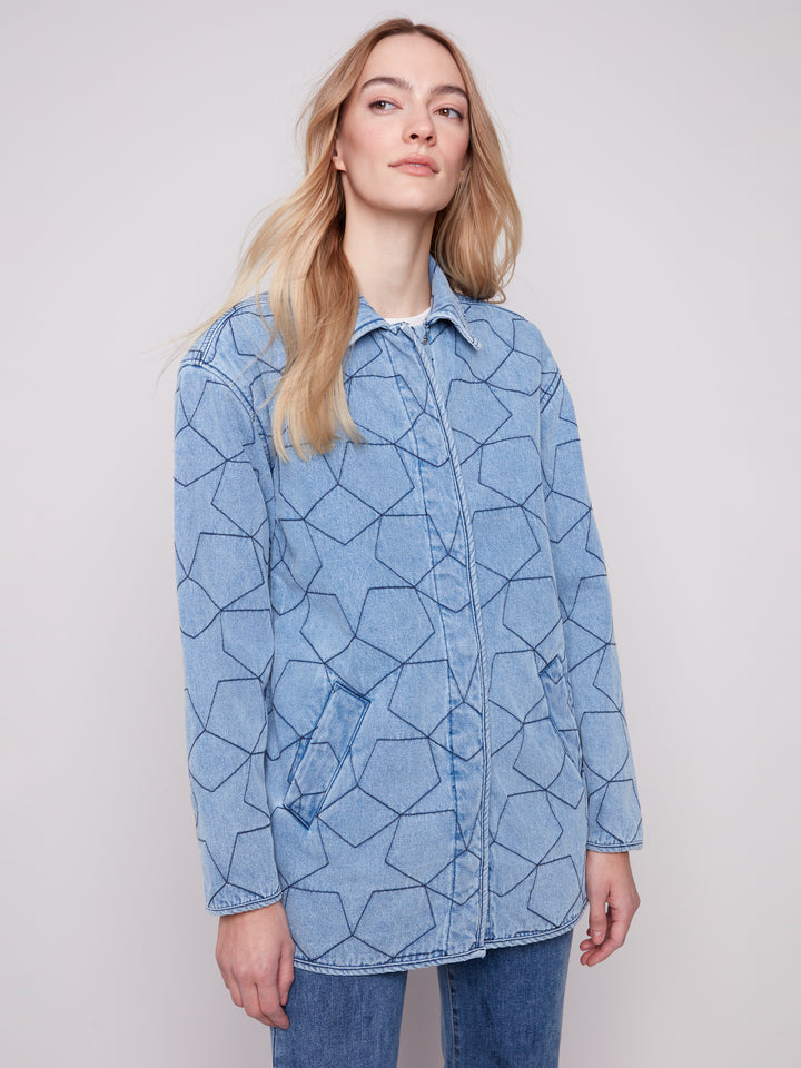 Star Quilted Light Blue Denim Jacket