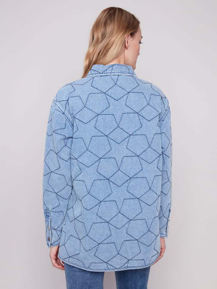 Star Quilted Light Blue Denim Jacket