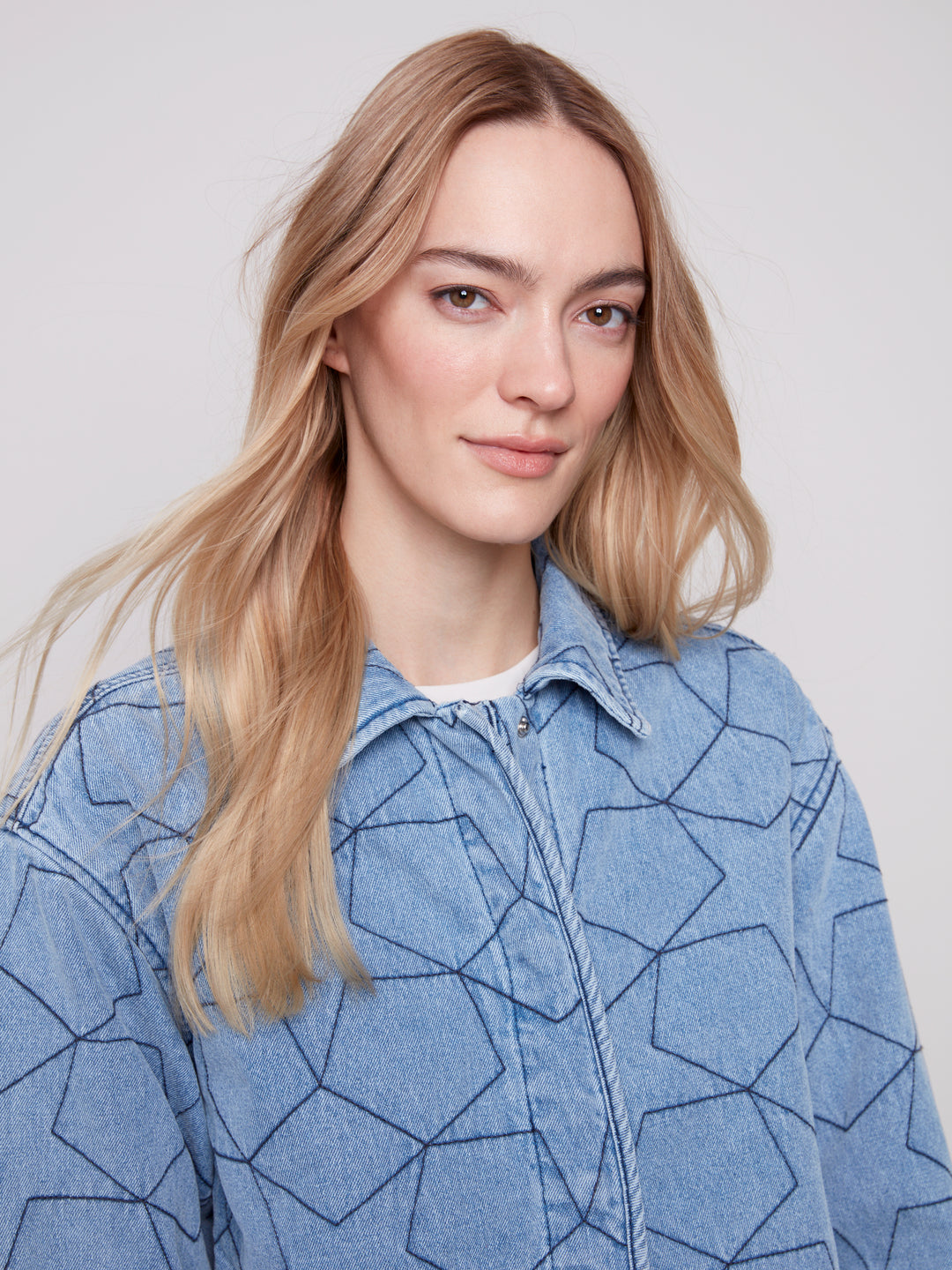 Star Quilted Light Blue Denim Jacket