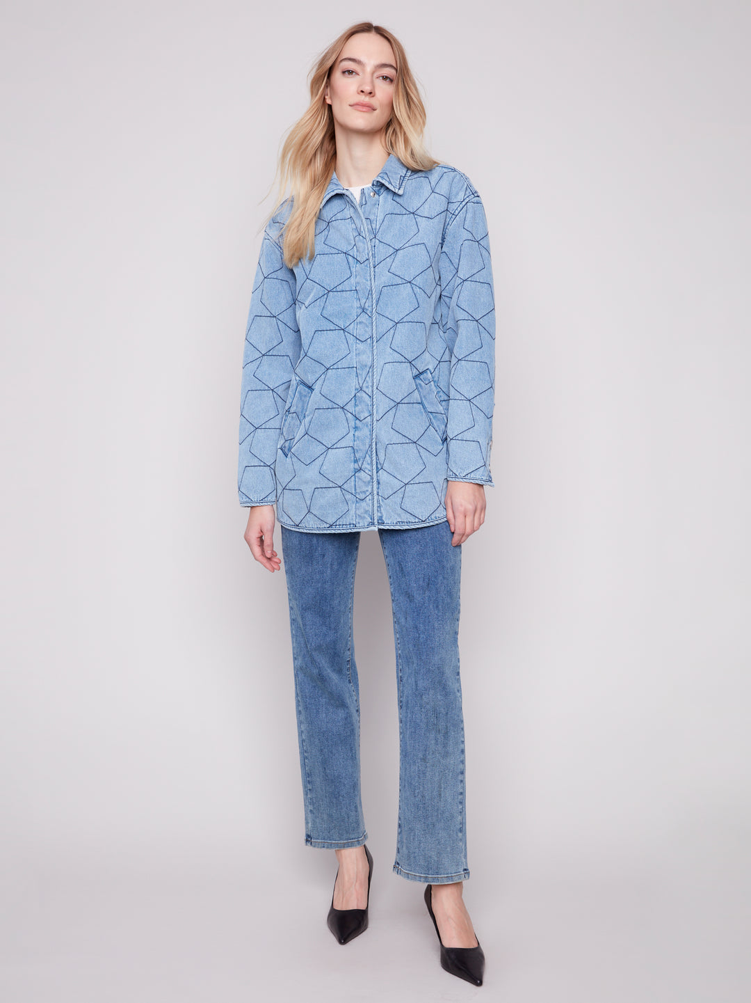 Star Quilted Light Blue Denim Jacket
