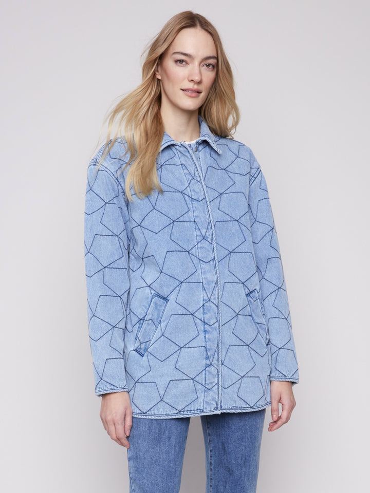 Star Quilted Light Blue Denim Jacket