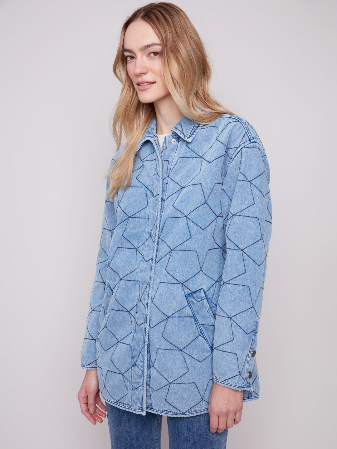 Star Quilted Light Blue Denim Jacket