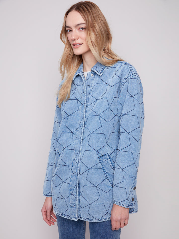 Star Quilted Light Blue Denim Jacket